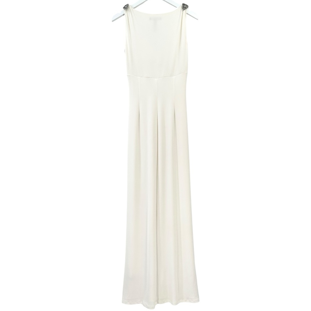 Lauren Ralph Lauren White Draped Embellished  Formal Evening Maxi Dress Gown - Picture 2 of 8